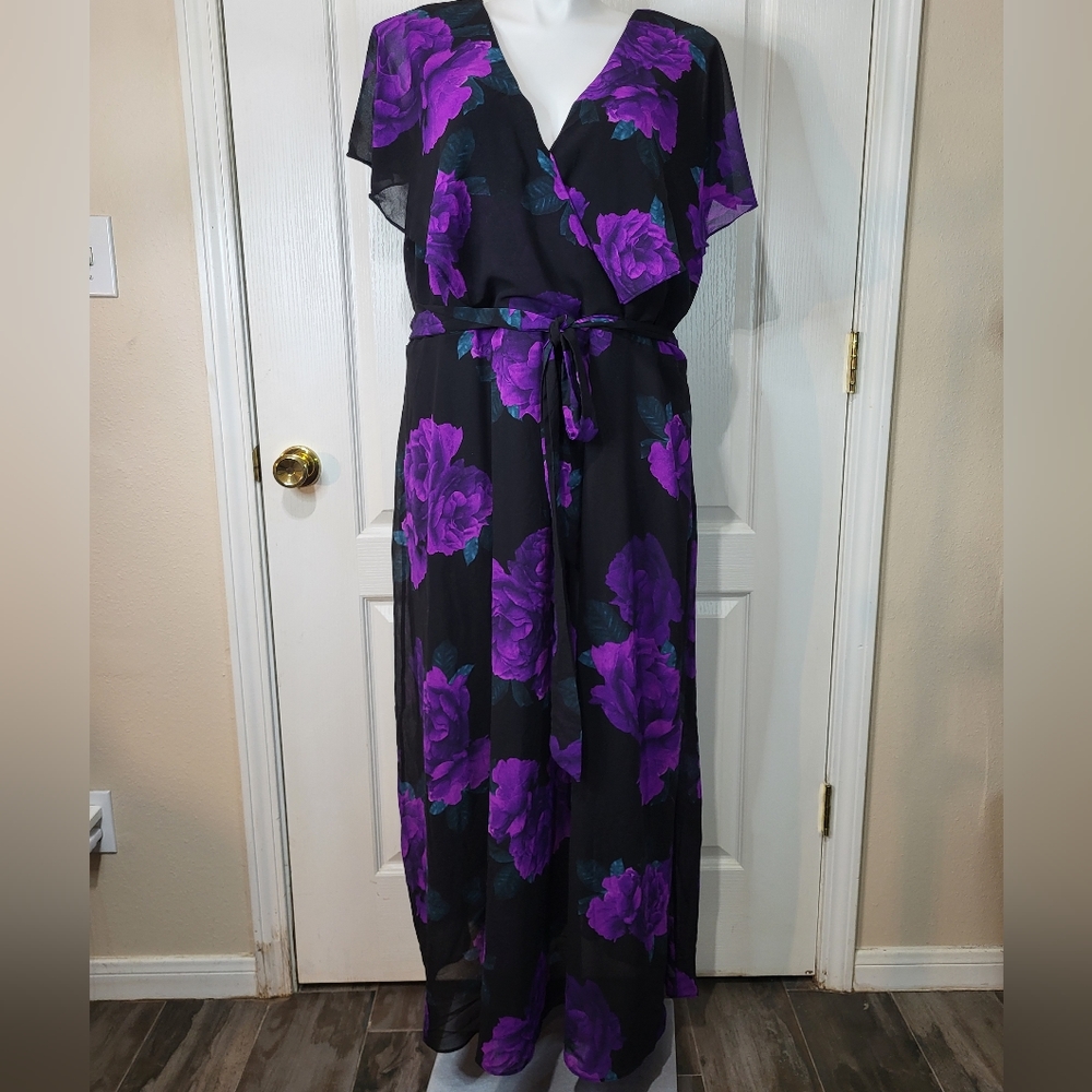City Chic Floral Romantic Wrap In Purple Dress